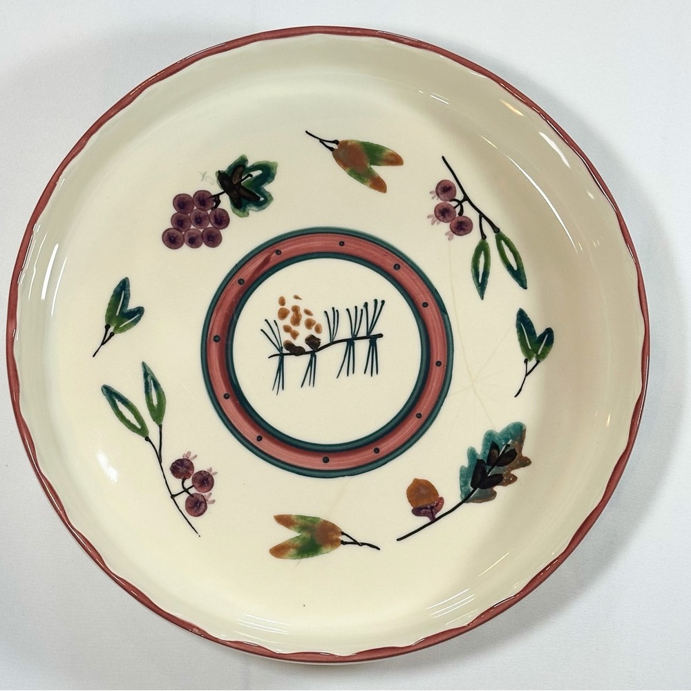 Vintage Hartstone USA Hand-Painted Stoneware Pie Baking Dish 11”